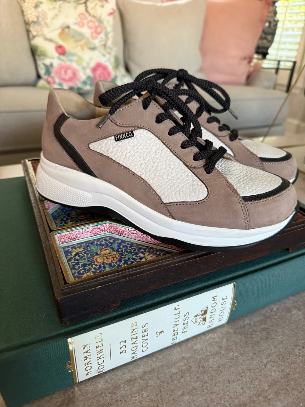 Women's Finn Comfort Piccadilly Round Toe Sneakers Size 5 Gravel/schwarz/beige